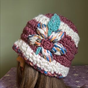 Handmade Multicolor Crochet flower beanie medium soft acrylic yarn